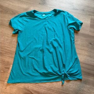 Beyond Yoga Spacedye Teal Women's Top with Knot Detail